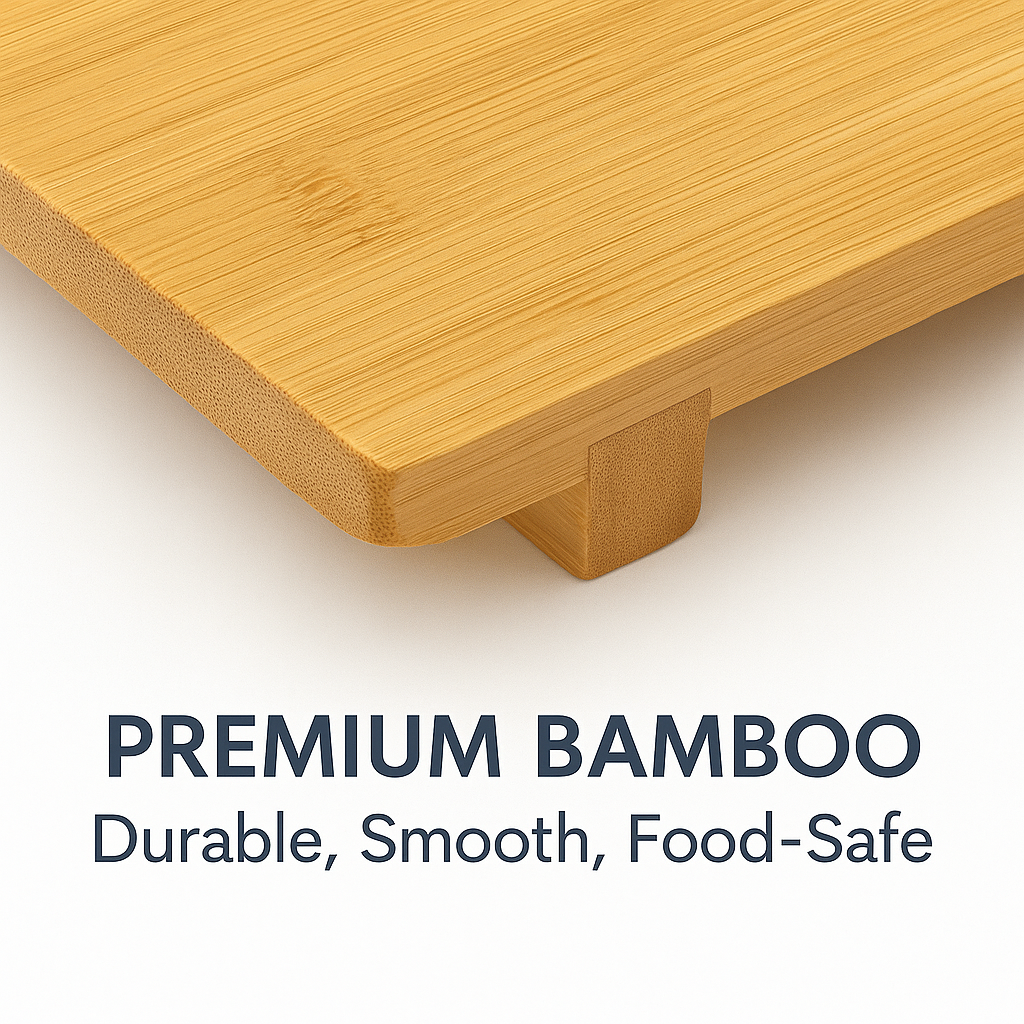 Bamboo Sushi Plate Japanese Style Sushi Serving Tray, Wooden Sushi Board & Sashimi Platter – Natural Eco-Friendly Bamboo Tableware for Sushi Rolls, Nigiri & Appetizers (10.63” × 7.09”, 2-Pack)