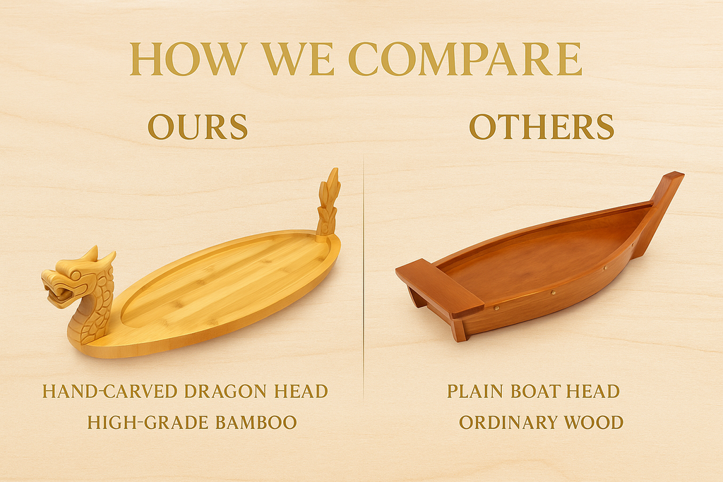 27.6" Bamboo Dragon Sushi Boat – Hand-Carved Wooden Sushi Serving Tray for 30–40 pcs, Large Party & Restaurant Display Platter