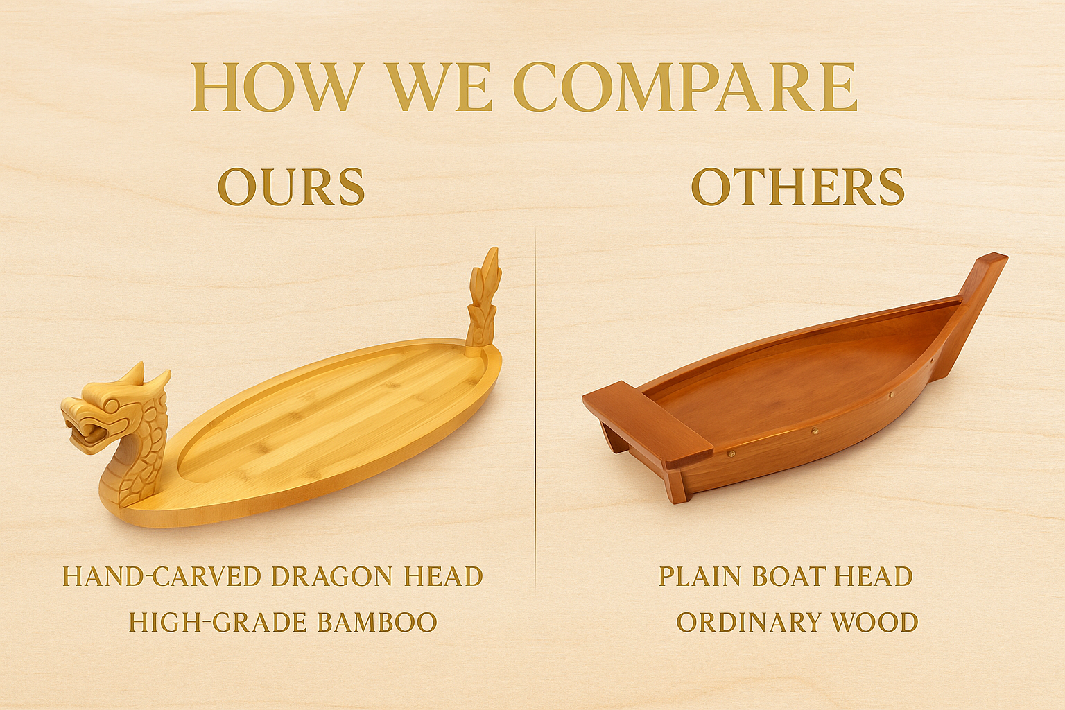 27.6" Bamboo Dragon Sushi Boat – Hand-Carved Wooden Sushi Serving Tray for 30–40 pcs, Large Party & Restaurant Display Platter