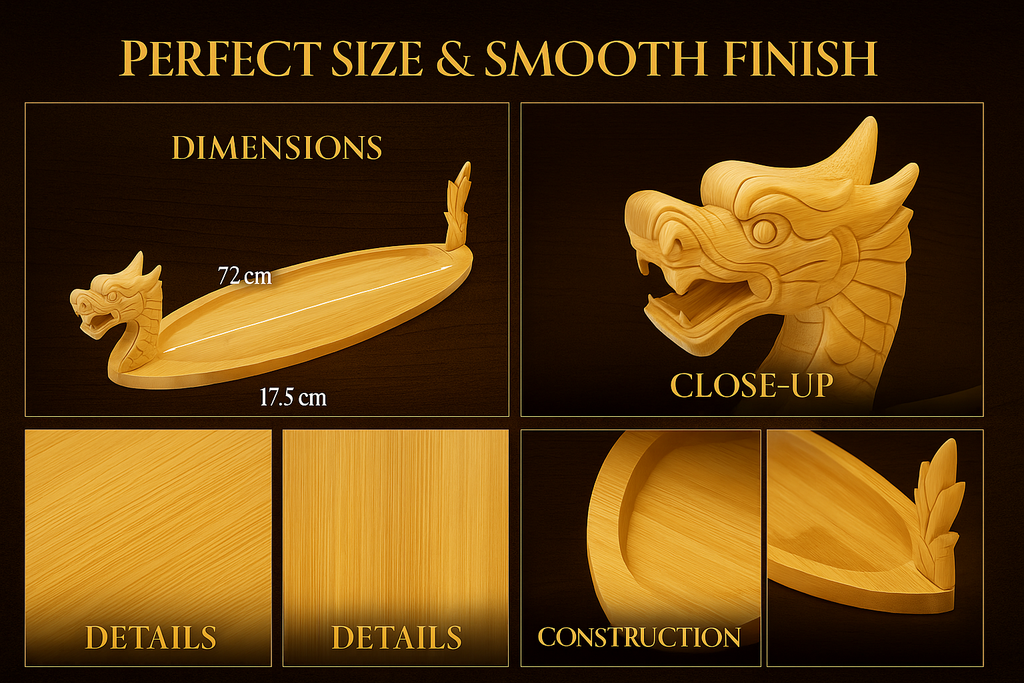 27.6" Bamboo Dragon Sushi Boat – Hand-Carved Wooden Sushi Serving Tray for 30–40 pcs, Large Party & Restaurant Display Platter