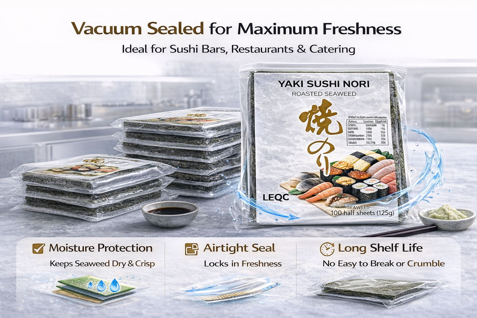 Sushi Nori Sheets – Professional Grade Seaweed for Sushi Rolls, Onigiri & Bento (Half Cut, 10 Packs × 100 Sheets = 1000 Sheets)