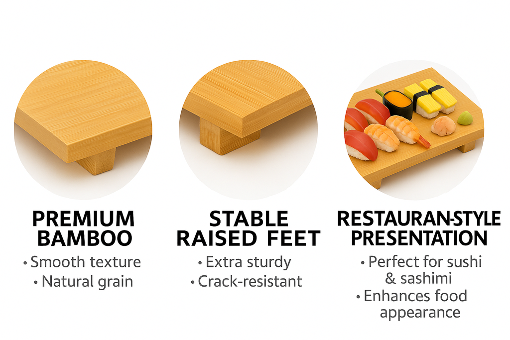 Bamboo Sushi Plate – Japanese Style Sushi Serving Tray & Sashimi Platter, Natural Eco-Friendly Bamboo Tableware (11.81" x 7.87", Set of 2)