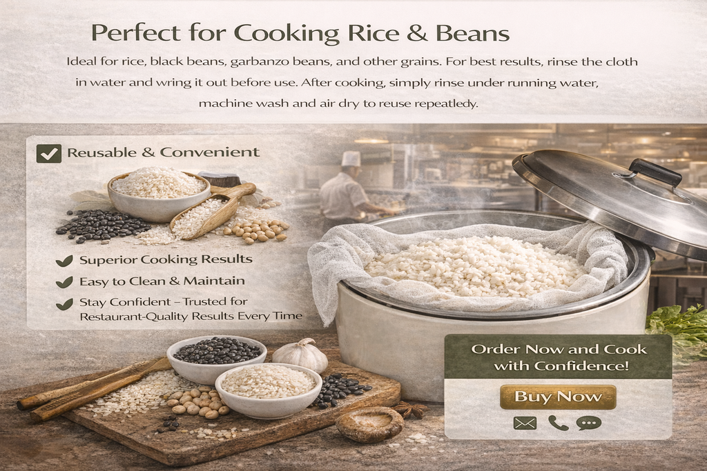 Rice Cooking Net Bags for Rice Cooker – Fine Mesh Non-Stick Rice Steaming Cloth, Prevents Rice Loss, 4-Pack (43.3" x 39.4")