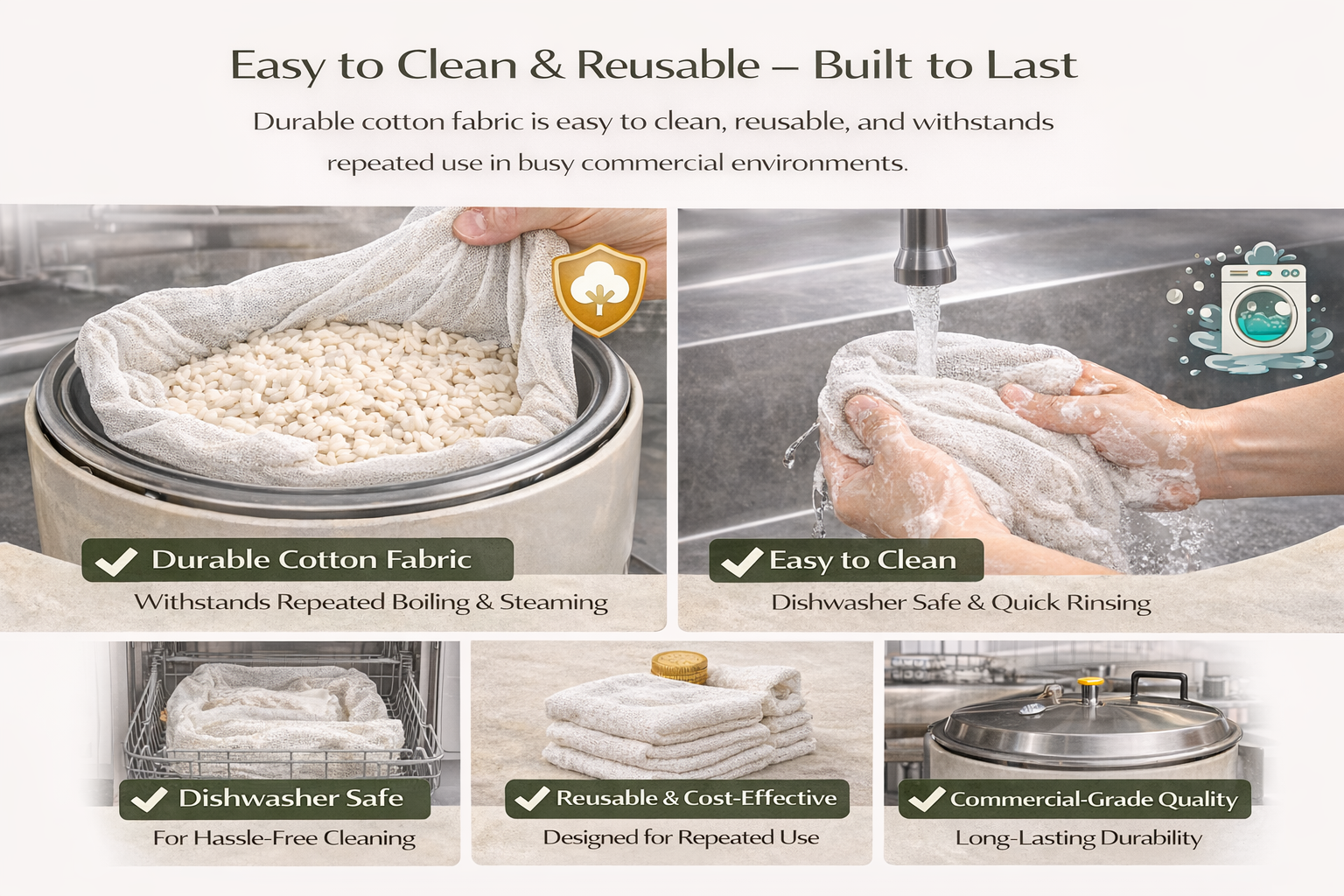 Rice Cooking Net Bags for Rice Cooker – Fine Mesh Non-Stick Rice Steaming Cloth, Prevents Rice Loss, 4-Pack (43.3" x 39.4")