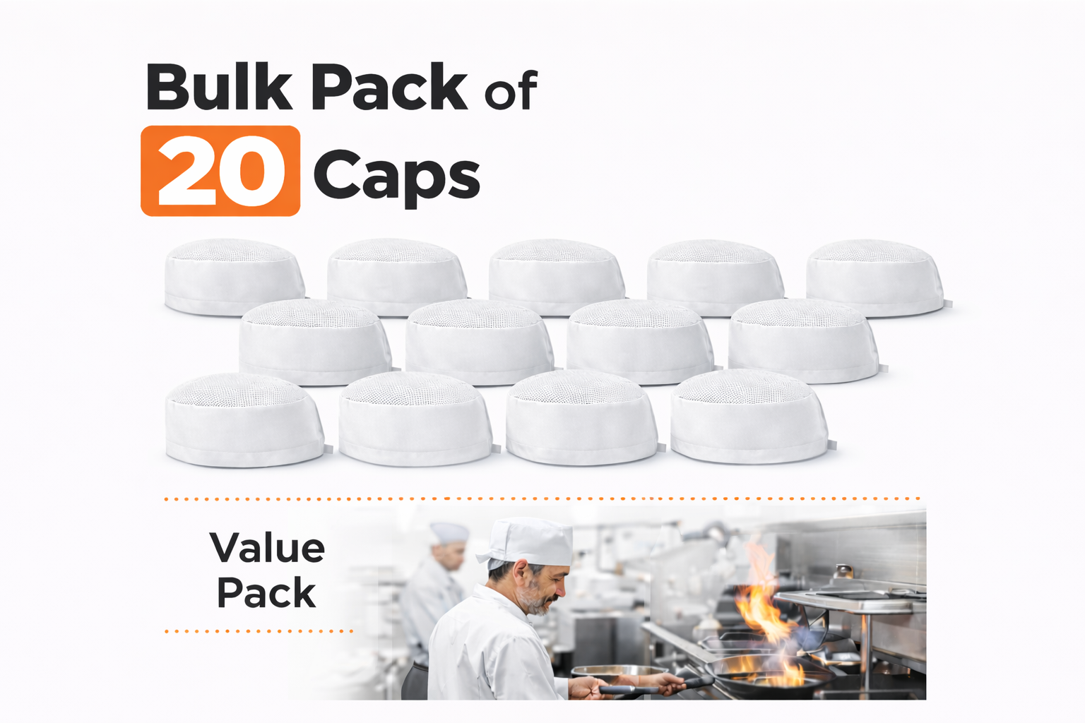 Chef Skull Cap 20-Pack – Adjustable & Breathable Mesh Chef Hats for Men & Women, Oil-Resistant Kitchen Cook Cap