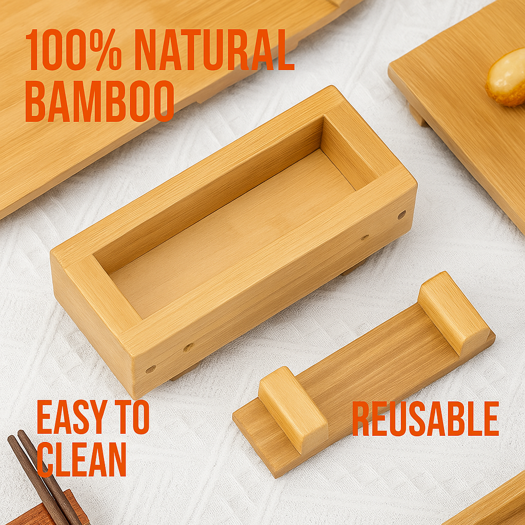 Onigiri Sushi Mold Press – Musubi Maker Rice Molds, Spam Musubi Press, Professional Sushi Tools for Restaurant & Home (Natural Bamboo)