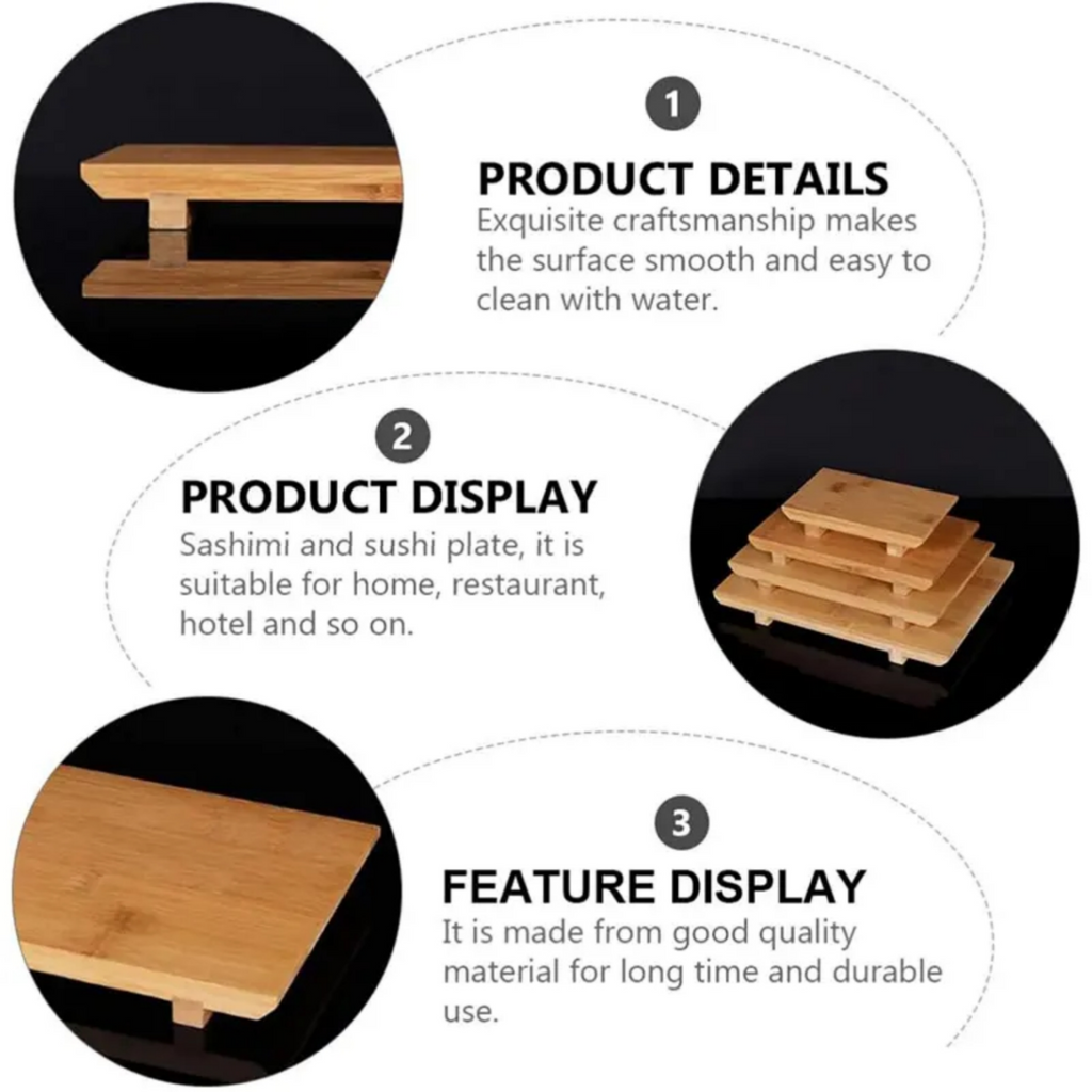 Bamboo Sushi Plate – Japanese Style Sushi Serving Tray & Sashimi Platter, Natural Eco-Friendly Bamboo Tableware (9.45" x 5.91", Set of 2)